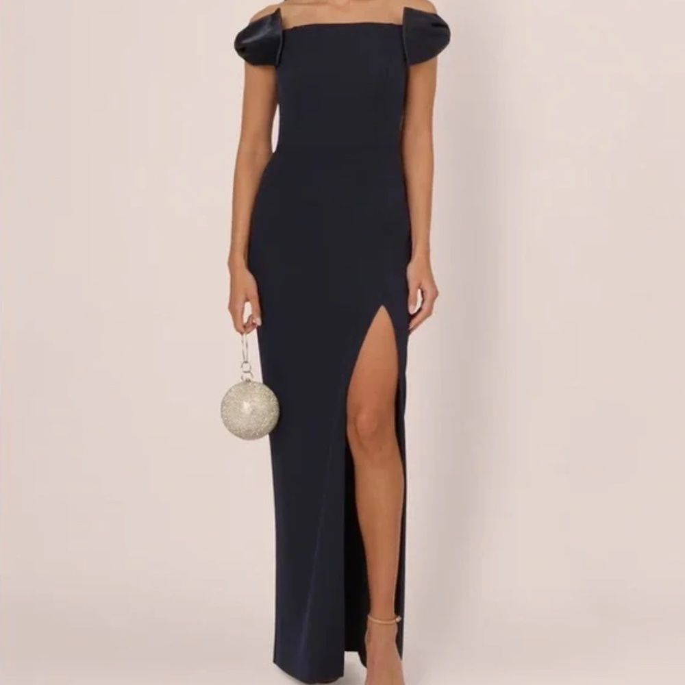 Adrianna Papell Navy Formal Dress with Satin Bows Size 8
